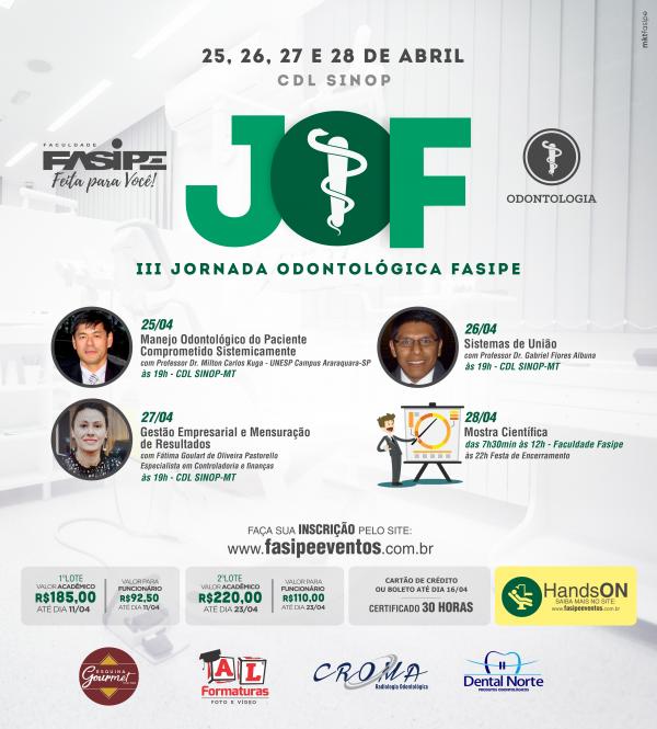Jornada Odontológica Fasipe acontece entre os dias 25 a 28 de abril