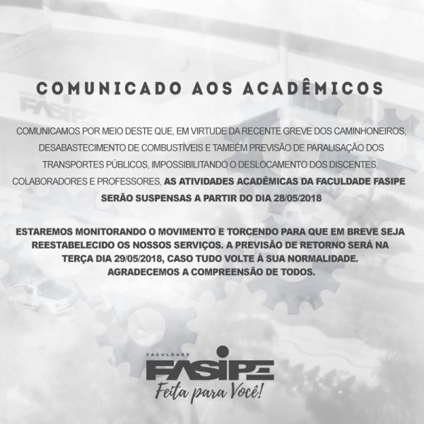 COMUNICADO AULAS SUSPENSAS 28 DE MAIO