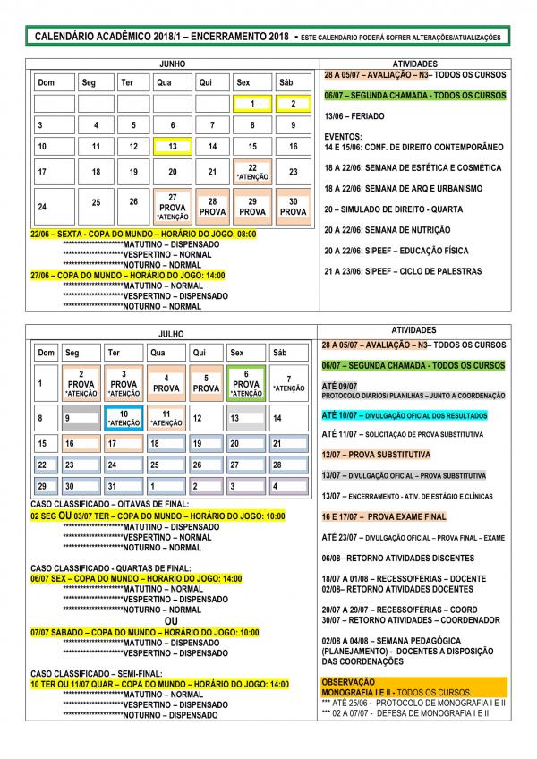 Calendário Acadêmico da FASIPE (2018/1) foi alterado