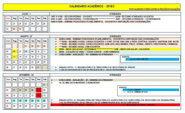 CALENDÁRIO ACADÊMICO 2018/2