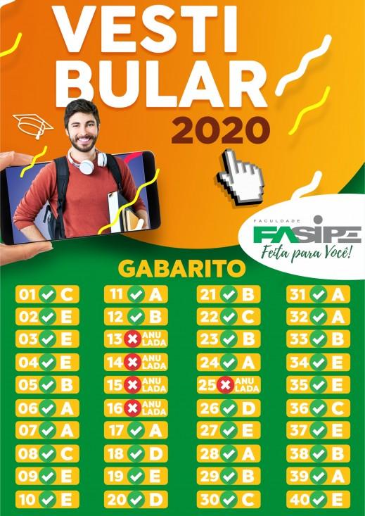 Gabarito Vestibular Faculdade FASIPE Sinop - 2020/1