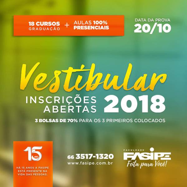 Faculdade FASIPE realiza provas do vestibular 2018/1 nesta sexta-feira (20)