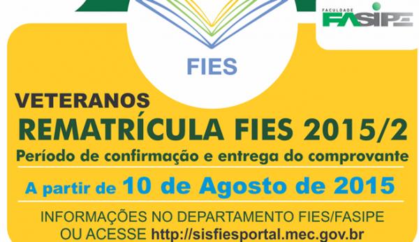  Rematrículas Fies 2015/2 inicia dia 10 de agosto